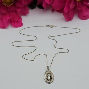 Vintage Auth. Italy 925 Miraculous Medal Necklace 20"  Marked 1880